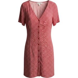 H&M Divided Red Floral Ditsy Button Front Tie Back Mini‎ Dress XL Roantic retro